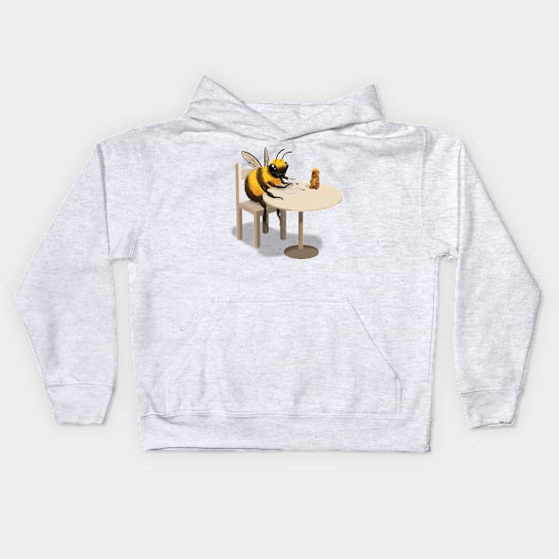 Bee Drinking Tea Kids Hoodie by ThompsonTom Tees